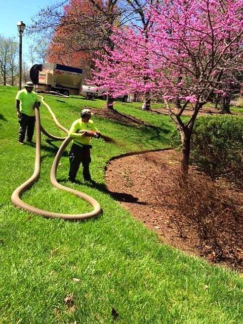 Spring mulching on commercial landscape