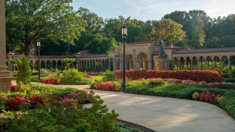 flowers and plantings along walkway at church