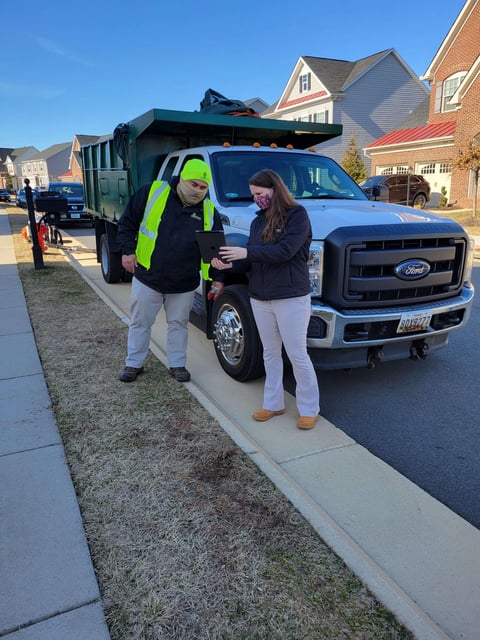 Jenna Visco working at a commercial landscape