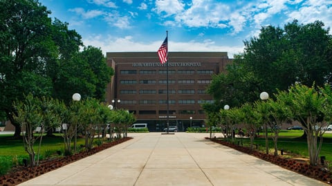 walkway entrance to howard university hospital with plantings 