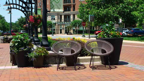 seating with beautiful flowers at commercial space