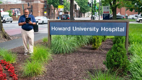 Howard University Hospital Sign in landscape bed